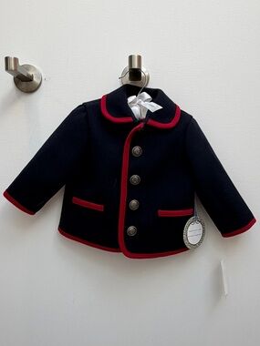 Edgehill Collection kids Navy Coat with Red Trim - Classic Button-Front Jacket